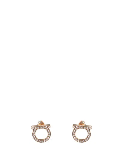 Ferragamo Gancini Crystals Large Earrings In Golden