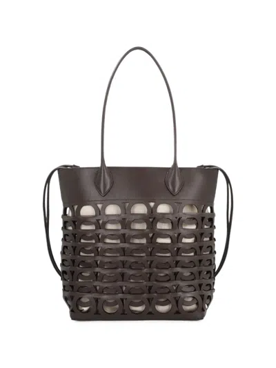 Ferragamo Gancini Cut-out Leather Tote Bag In Black