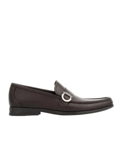 Ferragamo Loafers Metal Buckle Detail Round Toe In Brown