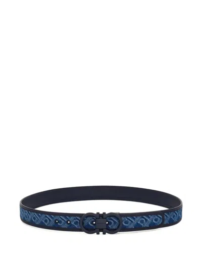 Ferragamo Gancini Denim Belt In Blue