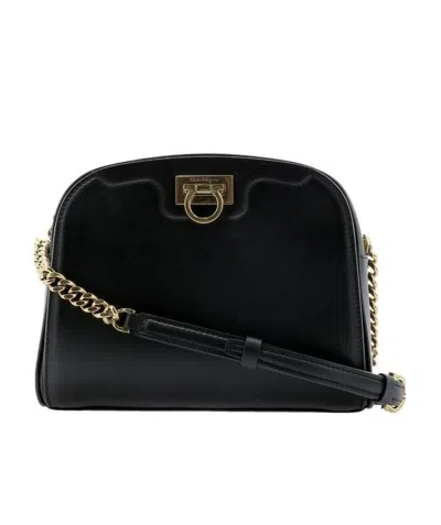 Ferragamo Gancini Detail Embossed Cross-body Bag In Black