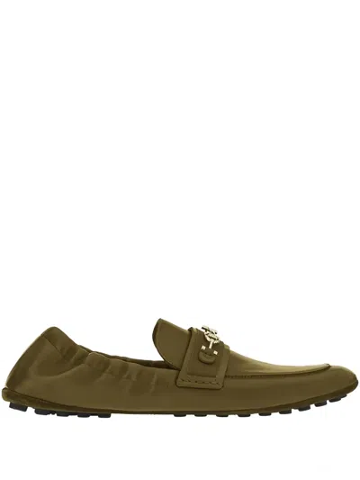 Ferragamo Gancini-detail Leather Loafers In Green