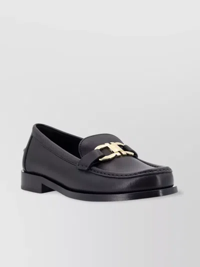Ferragamo Gancini Detail Leather Loafers With Low Heel In Black