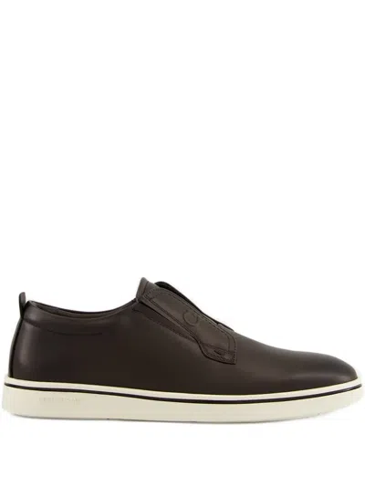 Ferragamo Gancini-detail Leather Slip-on Sneakers In Brown