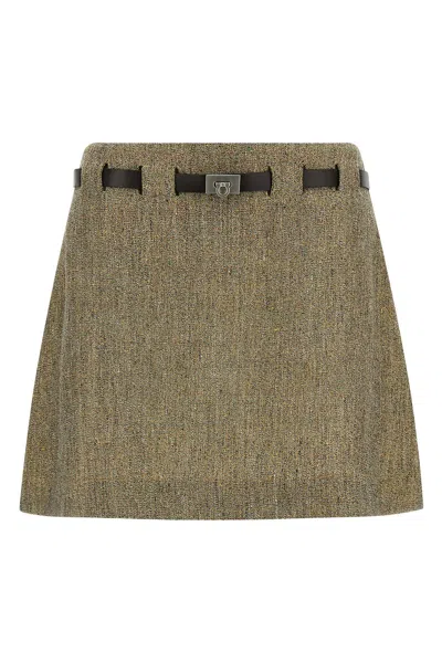 Ferragamo Gancini Detail Linen Mini Skirt In Multi