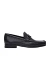 Ferragamo Textured Black Leather Loafers With Metallic Bit Detail In Black