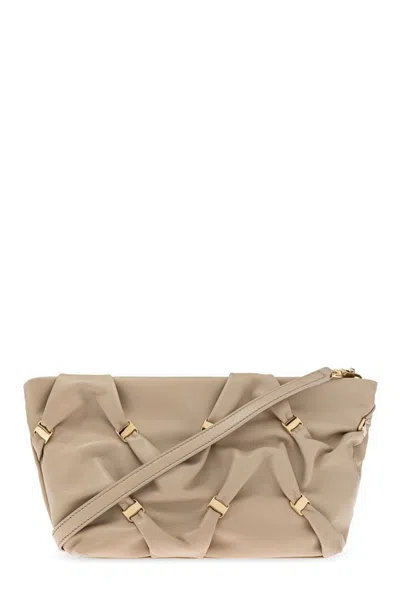 Ferragamo Mini Vara Leather Shoulder Bag In Beige