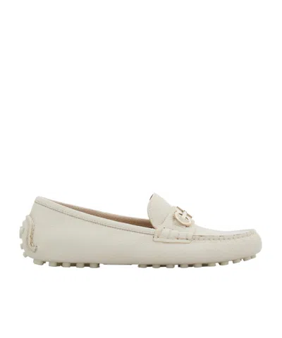 Ferragamo Gancini-buckle Leather Loafers In White