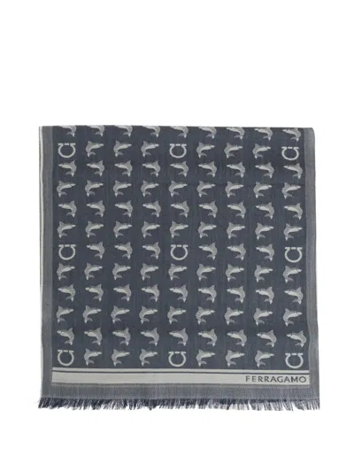 Ferragamo Gancini Dolphin-print Scarf In Blue