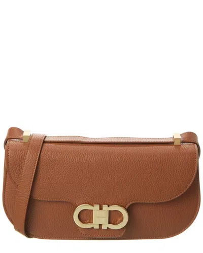 Ferragamo Gancini Double Leather Crossbody In Brown