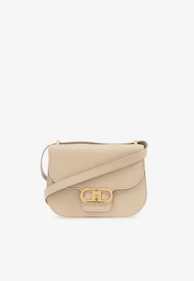 Ferragamo Gancini Double Leather Shoulder Bag In Beige