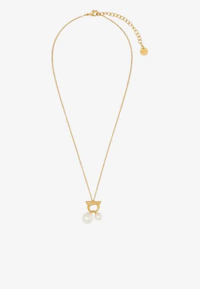 FERRAGAMO GANCINI DOUBLE-PEARL CHAIN NECKLACE