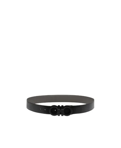 Ferragamo Gancini Double-sided Belt In Black