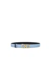 Ferragamo Gancini Reversible Grained Leather Belt In Sky-blue