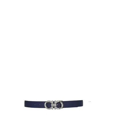 Ferragamo Gancini Double-sided Twisted Belt In Black