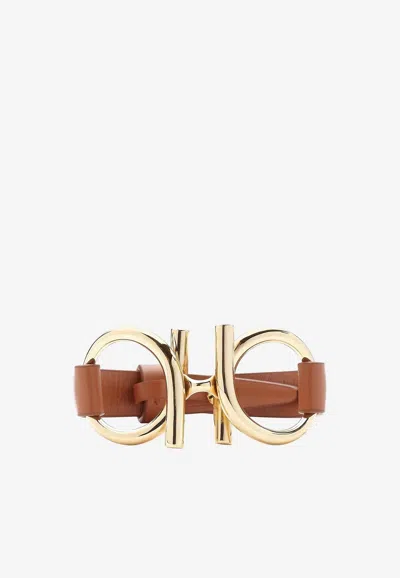 Ferragamo Gancini Double-strand Bracelet In Brown