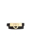 Ferragamo Gancini Black Double Twist Bracelet In Leather Woman In Black