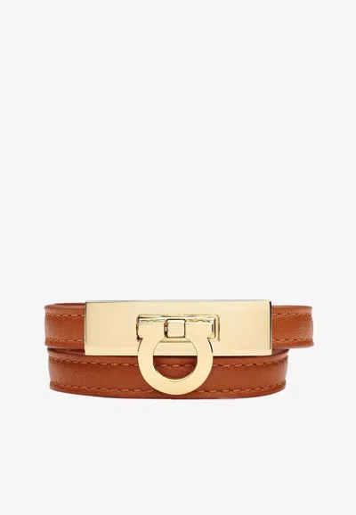 FERRAGAMO GANCINI DOUBLE-TWIST LEATHER BRACELET
