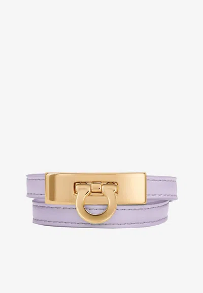 Ferragamo Gancini Double-twist Leather Bracelet In Lavender