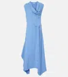 Ferragamo Gancini Draped Asymmetric Cady Maxi Dress In Blue