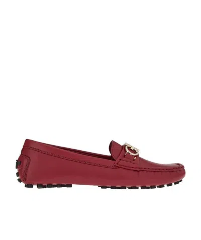 Ferragamo Gancini Driver Loafers In Red