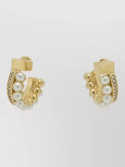 Ferragamo Gancini Earrings Featuring Refined Pearls In Gold