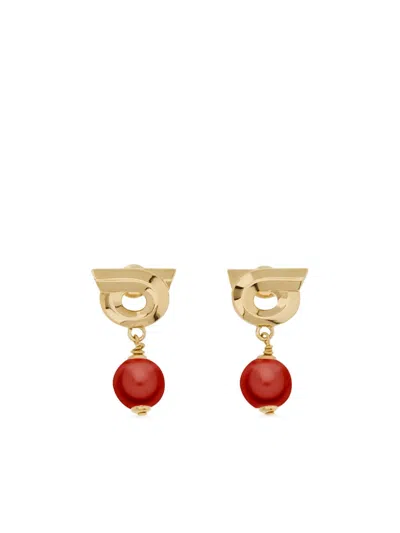 Ferragamo Gancini Earrings With Glass Pearl In Gold