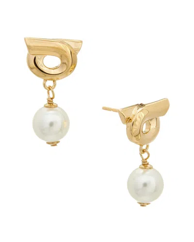 Ferragamo Gancini Earrings With Synthetic Pearls In Gold