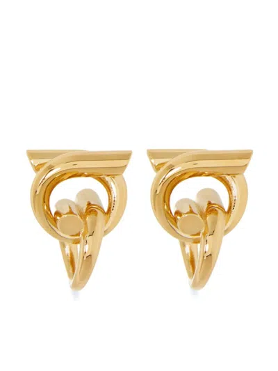 Ferragamo Gancini Crystal Embellished Earrings In Gold