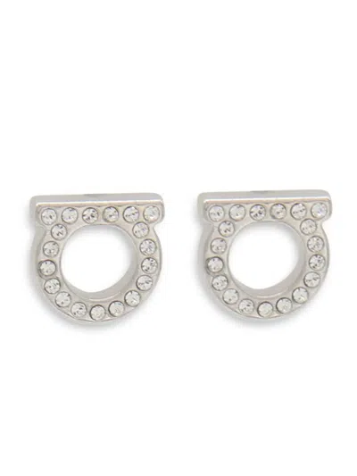 Ferragamo Crystal Stud Earrings Embellished Stones In Silver