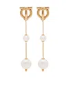Ferragamo Double Pearl Gancini Pendant Earrings In Silver