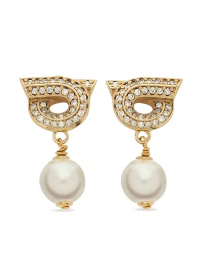 FERRAGAMO GANCINI EARRINGS WITH PEARLS AND CRYSTALS