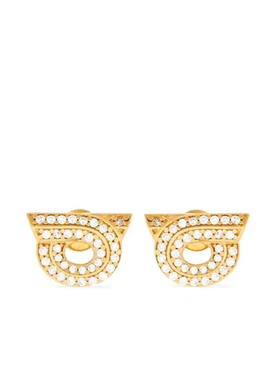 Ferragamo Gancini Earrings With Rhinestones In Silver