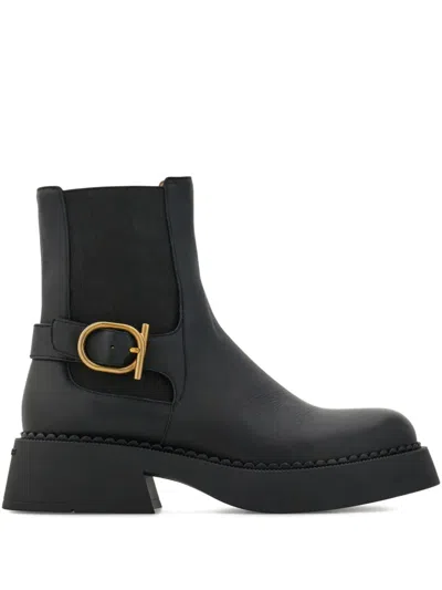 Ferragamo Gancini-embellished Ankle Boots In Black