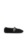 Ferragamo Black Ballerinas With Shearling Design And Buckle In Leather Woman In Black