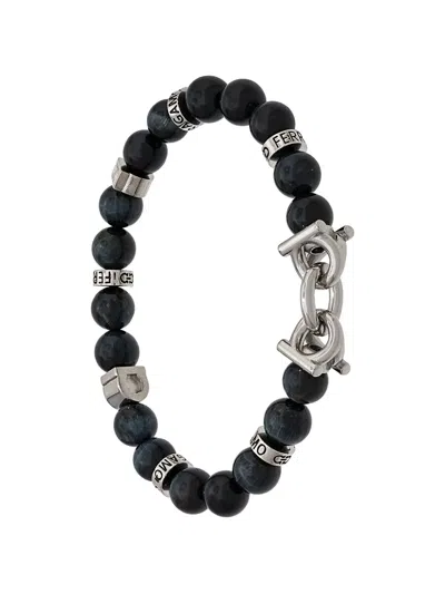 Ferragamo Gancini-embellished Beaded Bracelet In Black