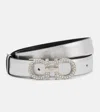 Ferragamo Reversible Gancini Crystal-embellished Metallic Leather Belt In Argento