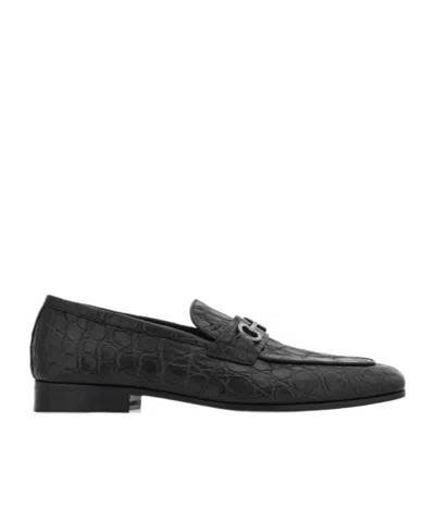 Ferragamo Gancini Embellished Loafers In Black