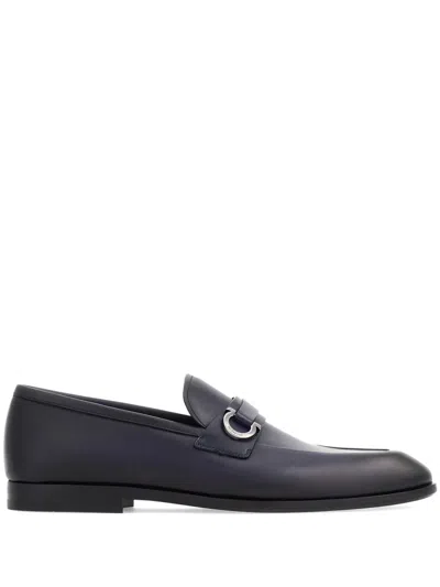 Ferragamo Florio Gancini Leather Loafers In Blue