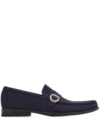 Ferragamo Gancini-embellished Loafers In Navy