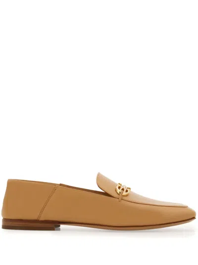 Ferragamo Louis Gancini Calf Leather Loafers In Beige