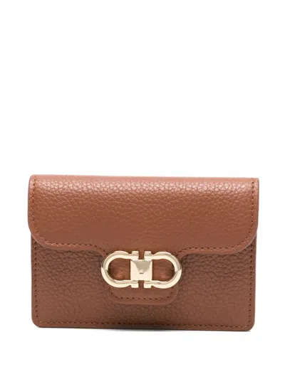 Ferragamo Gancini-emblem Cardholder In Brown