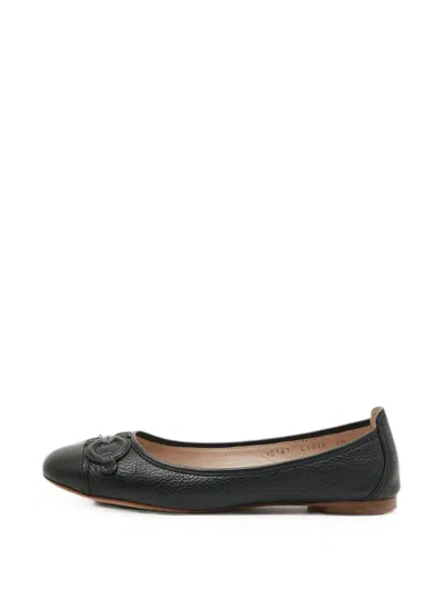 Pre-owned Ferragamo Gancini Embossed Ballet Flats In Black