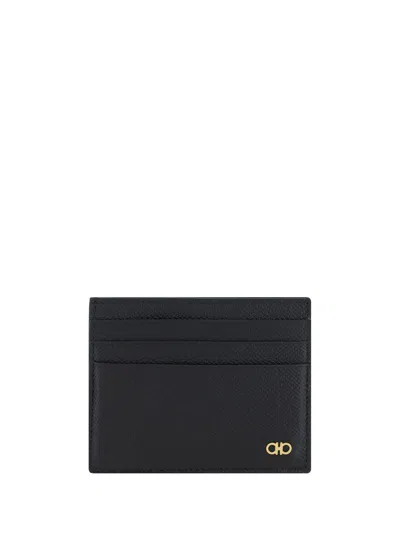 Ferragamo Gancini Embossed Calf Card Case In Black