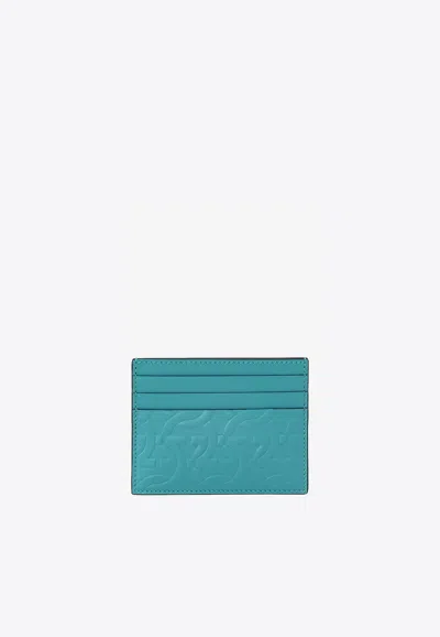 Ferragamo Gancini Embossed Cardholder In Calf Leather In Turquoise