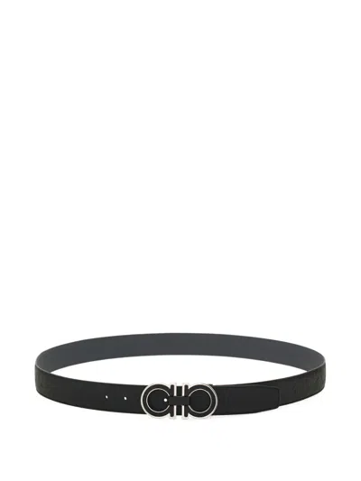 Ferragamo Reversible And Adjustable Gancini Belt In Black