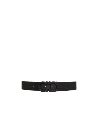 Ferragamo Gancini Embossed Leather Belt In Black
