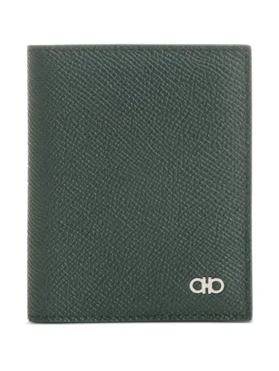 Ferragamo Micro Gancio Flap Card Holder Wallets Green