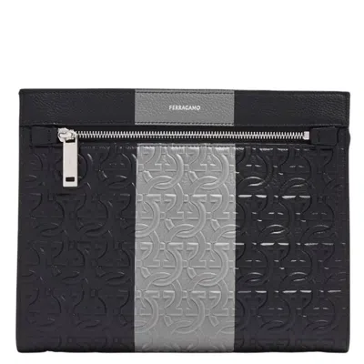 Ferragamo Gancini Embossed Leather Pouch In Blue