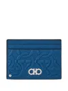 Ferragamo Gancini Embossed-logo Cardholder In Blue
